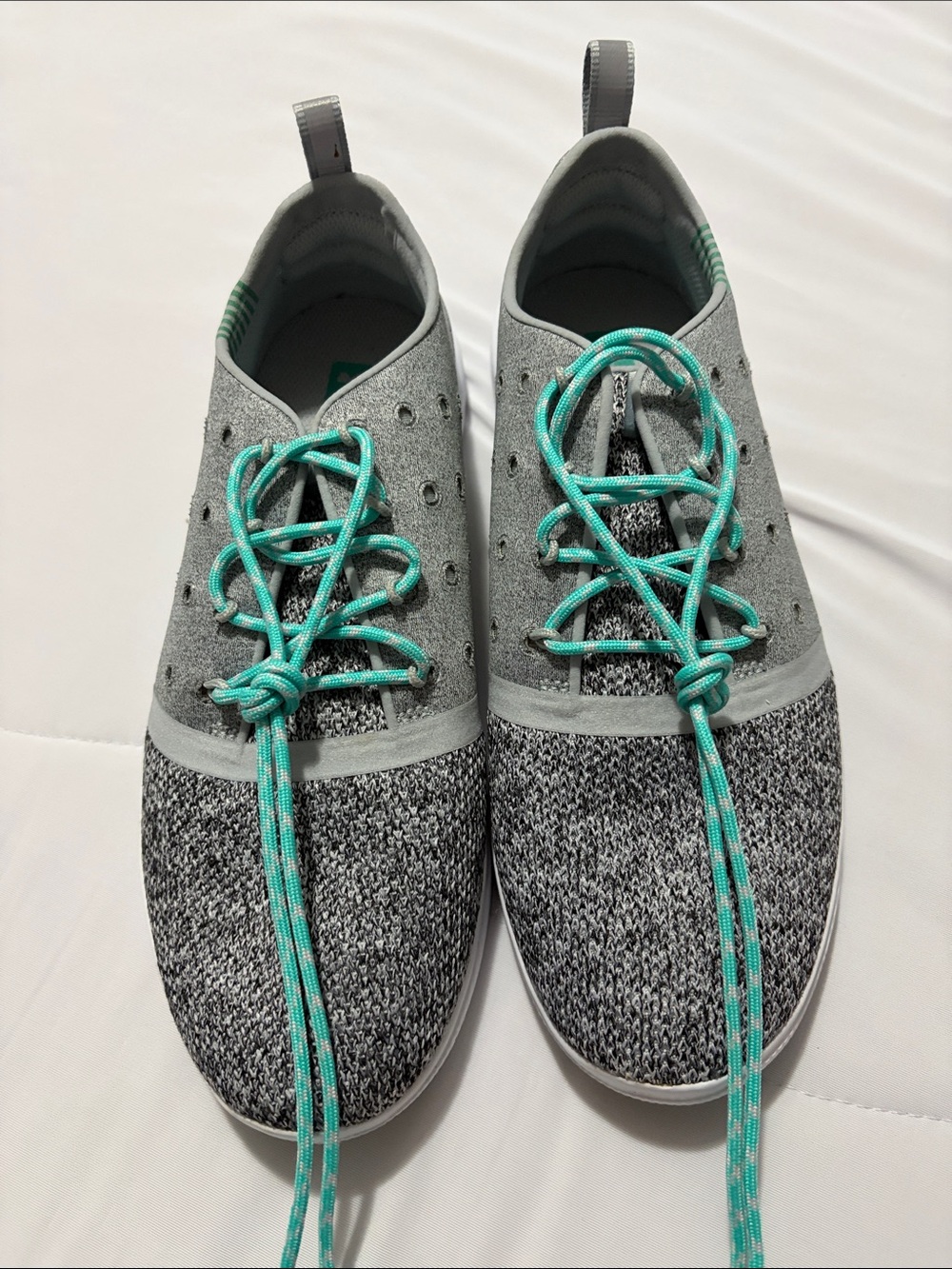Under Armour Charged 24 Hr Women’s Gray Knit Sneakers with Teal Laces